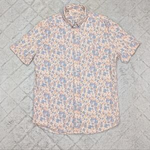 Faherty Shirt Mens M Blue Pink Floral Breeze SS Hemp Blend Tropic Shore Button